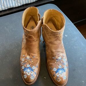 Shyanne Blue Floral Embroidered Ankle Boots
